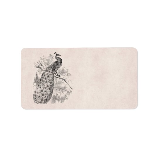 Vintage 1800s Retro Peacock Illustration Template Address Label