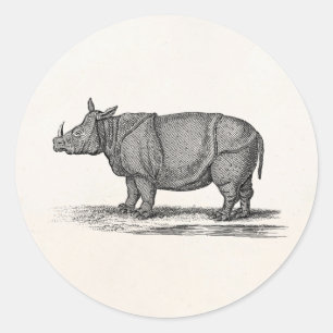 Vintage 1800s Rhinoceros Illustration - Rhino Classic Round Sticker