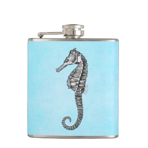 Vintage 1800s Sea Horse Ocean Seahorse Template Hip Flask