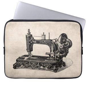 Vintage 1800s Sewing Machine Illustration Laptop Sleeve