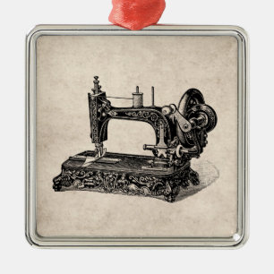 Vintage 1800s Sewing Machine Illustration Metal Tree Decoration