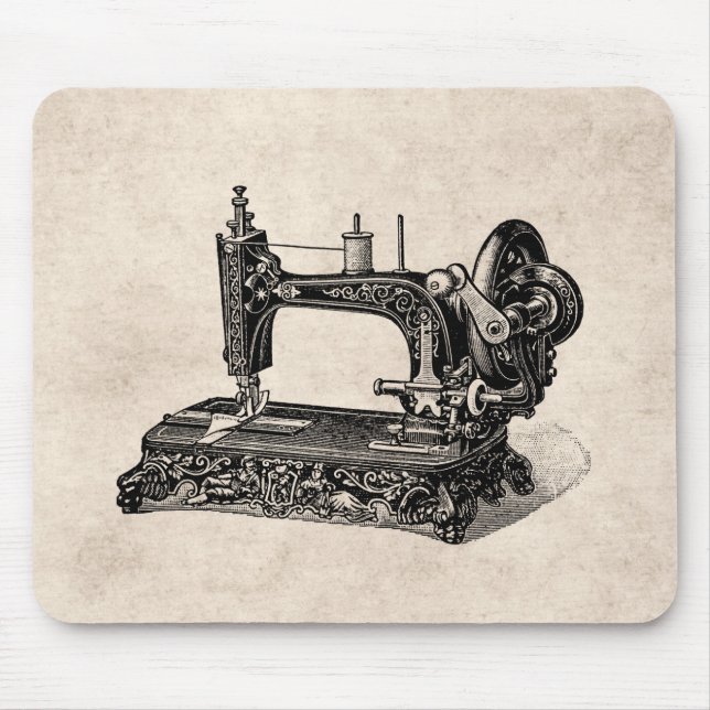 Vintage 1800s Sewing Machine Illustration Mouse Mat (Front)