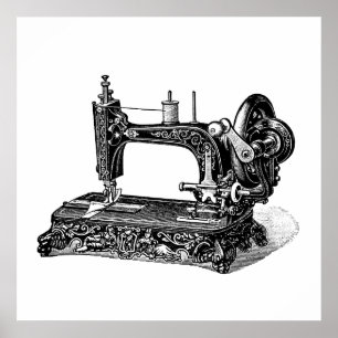 Vintage 1800s Sewing Machine Illustration Poster