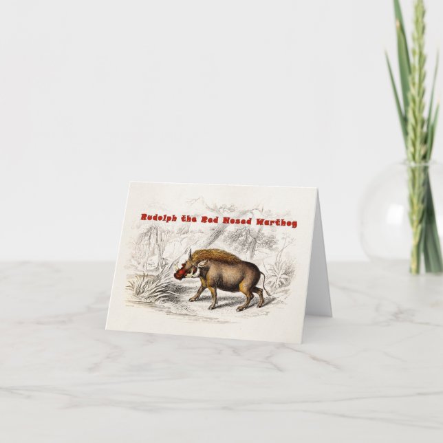 Vintage 1800s the Red Nosed Warthog Holiday Card (Front)