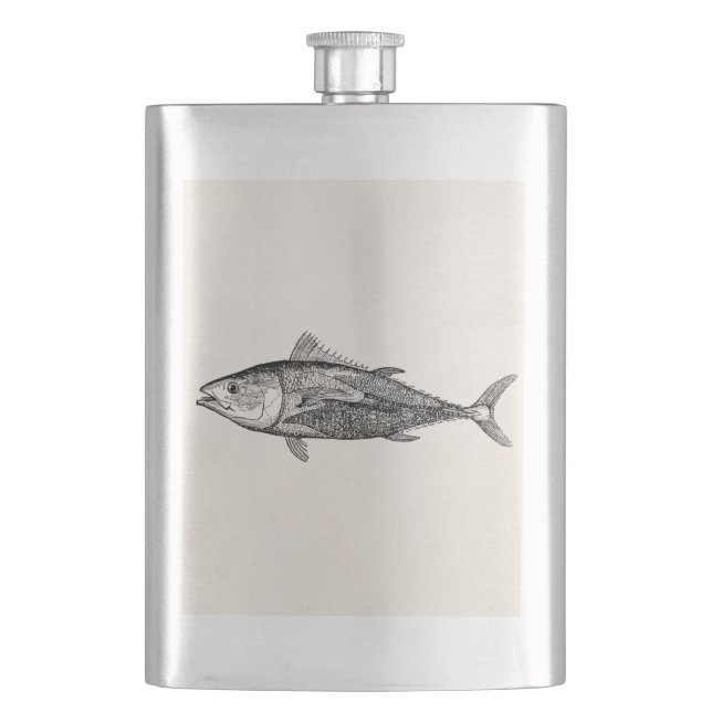 Vintage 1800s Tunny Fish Personalised Fishing Hip Flask (Front)