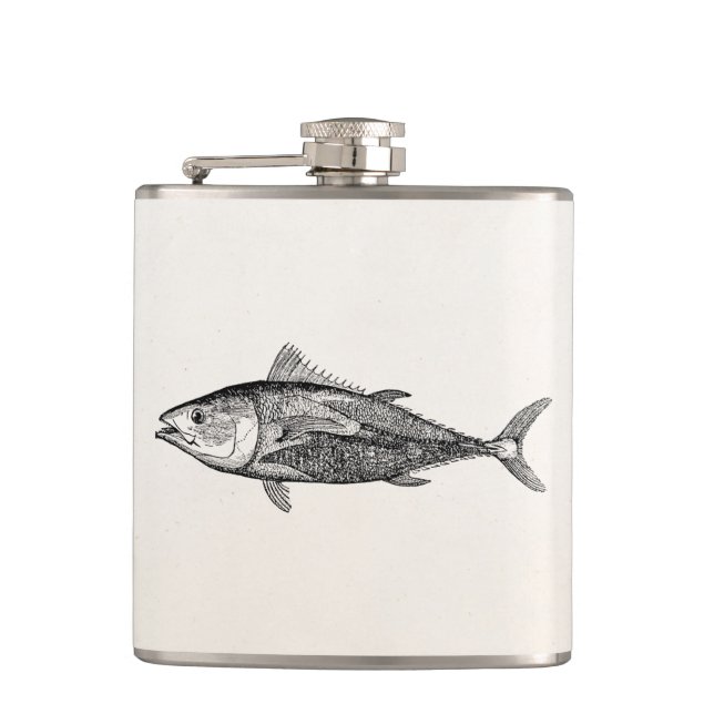 Vintage 1800s Tunny Fish Personalised Fishing Hip Flask (Front)