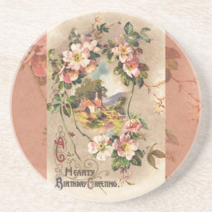 Vintage 1800s Victorian Birthday Floral Country Coaster