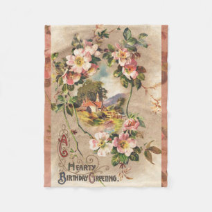 Vintage 1800s Victorian Birthday Floral Country Fleece Blanket