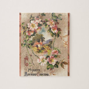 Vintage 1800s Victorian Birthday Floral Country Jigsaw Puzzle