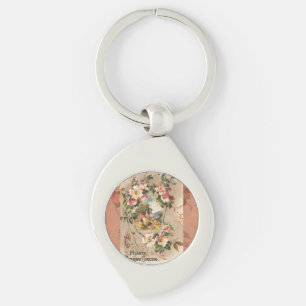 Vintage 1800s Victorian Birthday Floral Country Key Ring