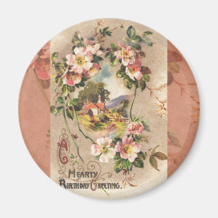 Vintage 1800s Victorian Birthday Floral Country Magnet