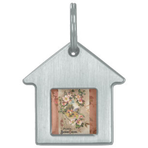 Vintage 1800s Victorian Birthday Floral Country Pet Name Tag