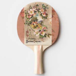 Vintage 1800s Victorian Birthday Floral Country Ping Pong Paddle