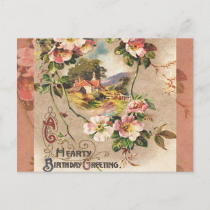 Vintage 1800s Victorian Birthday Floral Country Postcard