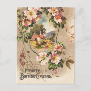 Vintage 1800s Victorian Birthday Floral Country Postcard