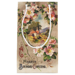 Vintage 1800s Victorian Birthday Floral Country Small Gift Bag