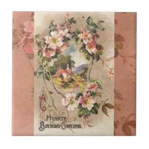 Vintage 1800s Victorian Birthday Floral Country Tile