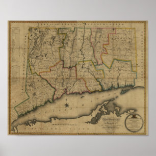 Vintage 1813 Connecticut Map Poster