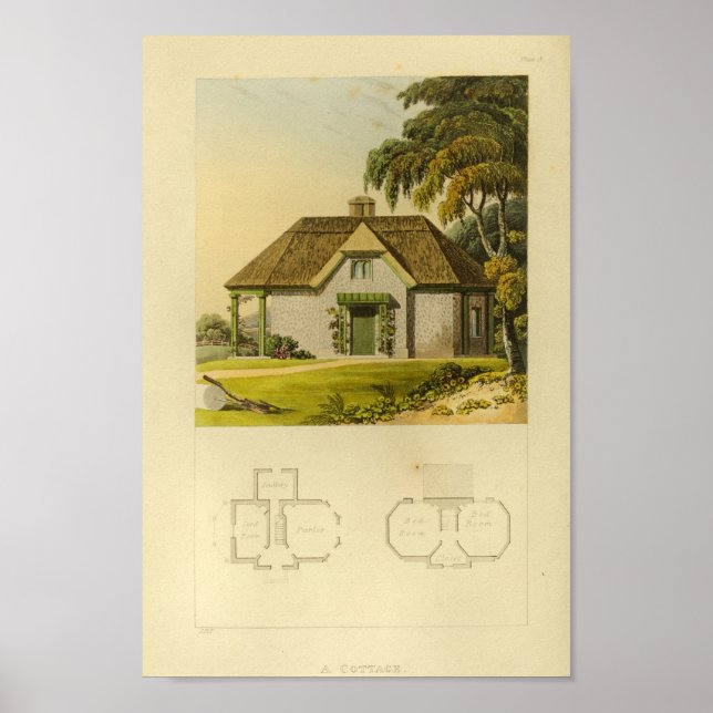 Vintage 1818 House Design Cottage Layout Print (Front)