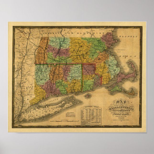 Vintage 1831 Map - Southern New England Poster (Front)