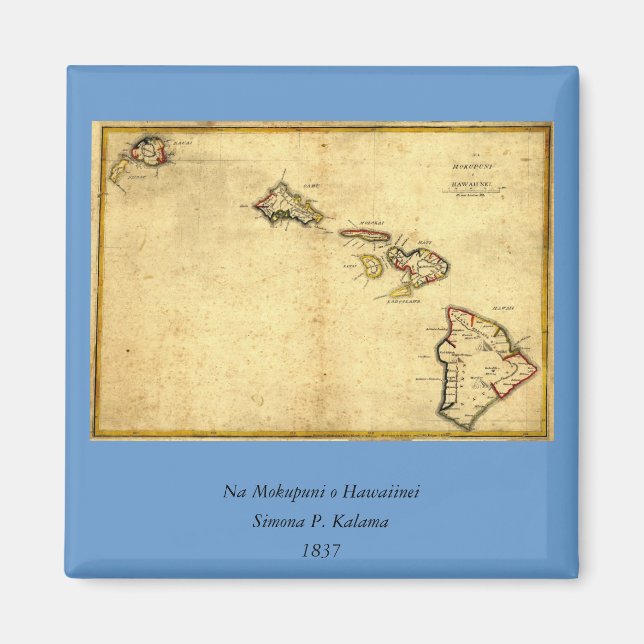Vintage 1837 Hawaii Map -  Hawaiian Islands Magnet (Front)