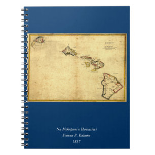 Vintage 1837 Hawaii Map - Hawaiian Islands Notebook