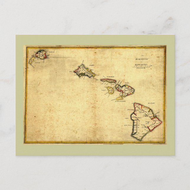 Vintage 1837 Hawaii Map -  Hawaiian Islands Postcard (Front)