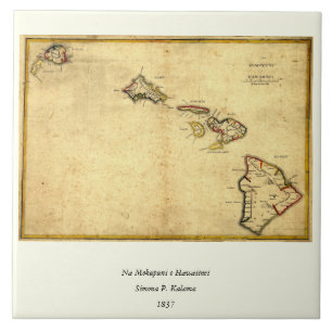 Vintage 1837 Hawaii Map -  Hawaiian Islands Tile