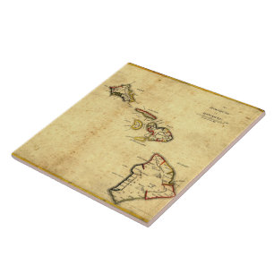 Vintage 1837 Hawaii Map -  Hawaiian Islands Tile