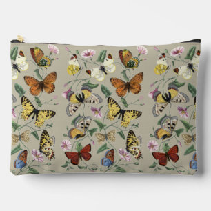 Vintage 1842 Butterfly Moth Botanical Floral Art Accessory Pouch