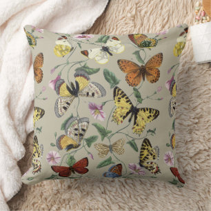 Vintage 1842 Butterfly Moth Botanical Floral Art Cushion