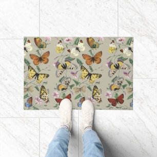 Vintage 1842 Butterfly Moth Botanical Floral Art Doormat