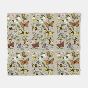 Vintage 1842 Butterfly Moth Botanical Floral Art Fleece Blanket