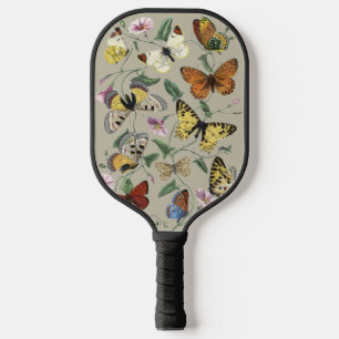 Vintage 1842 Butterfly Moth Botanical Floral Art Pickleball Paddle