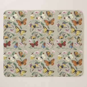 Vintage 1842 Butterfly Moth Botanical Floral Art Sherpa Blanket