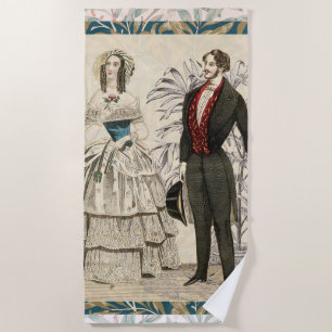 Vintage 1844 Victorian Wedding Illustration Beach Towel