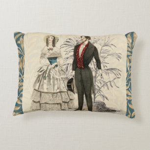 Vintage 1844 Victorian Wedding Illustration Decorative Cushion