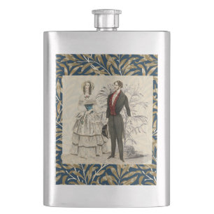 Vintage 1844 Victorian Wedding Illustration  Hip Flask