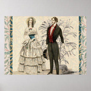 Vintage 1844 Victorian Wedding Illustration Poster
