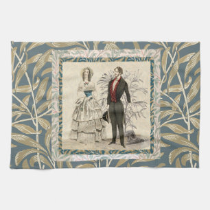 Vintage 1844 Victorian Wedding Illustration Tea Towel