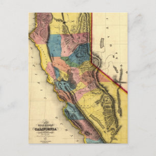 Vintage 1851 California Gold Region State Map Postcard