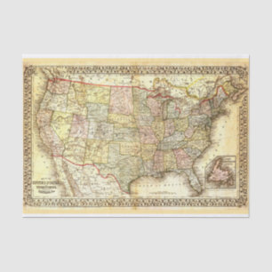 Vintage 1861 - 1889 USA Map Tissue Paper