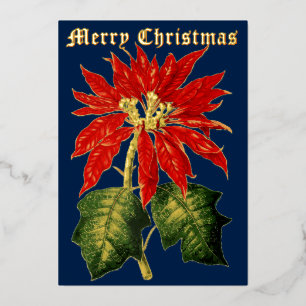 Vintage 1867 Poinsettia Christmas Foil Holiday Card