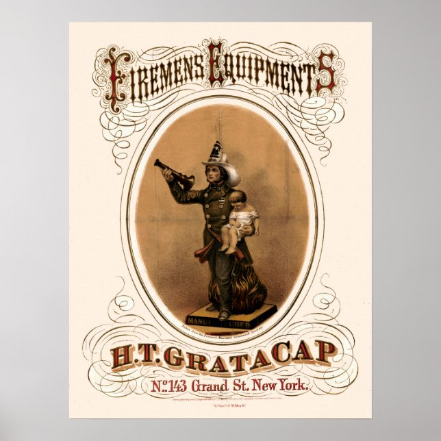 Vintage 1868 Firemens Equipments Poster (Front)