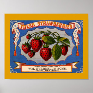 VINTAGE 1868 FRESH STRAWBERRIES LABEL Copy Poster