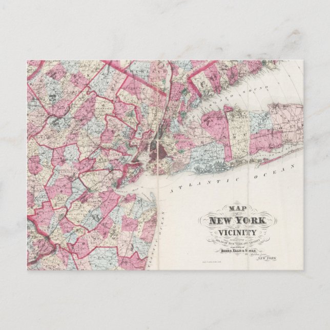 Vintage 1868 Map of New York Postcard (Front)