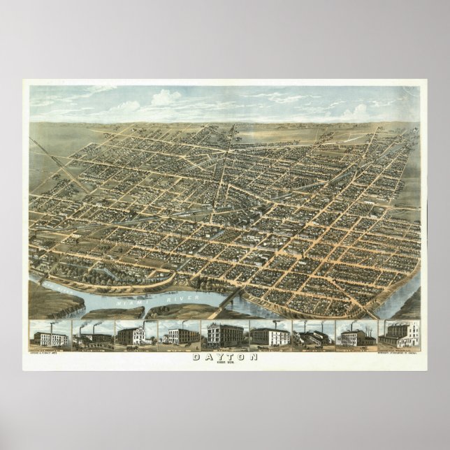 Vintage 1870 Dayton Ohio View Poster (Front)