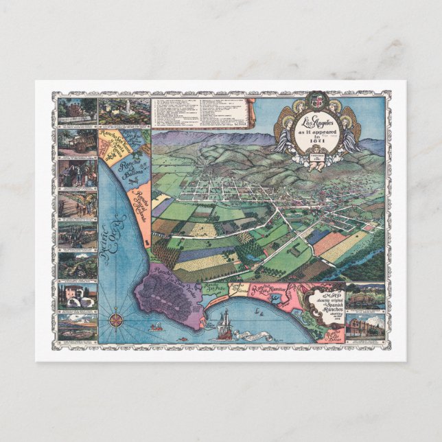 Vintage 1871 Map of Los Angeles Postcard (Front)