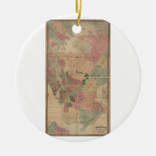 Vintage 1872 Brooklyn Map - New York City, Queens Ceramic Tree Decoration