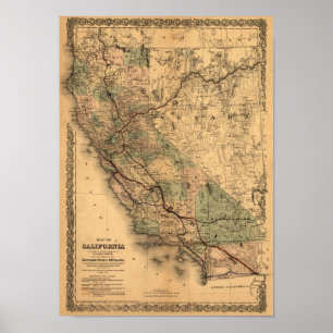 Vintage 1876 California Map Poster
